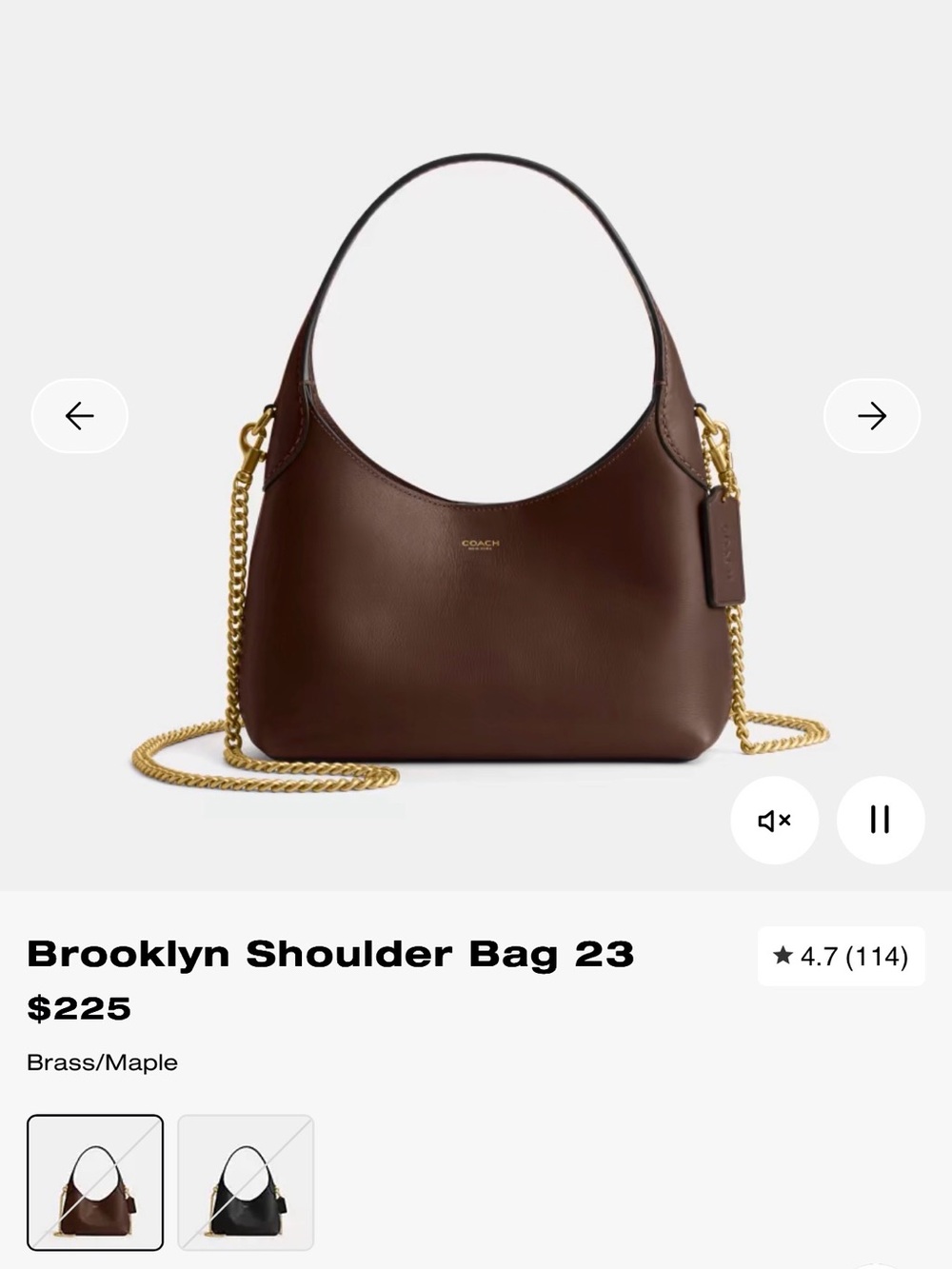 Coach Brooklyn 23 Dark Brown Pebble Leather Small Hobo with Gold Chain